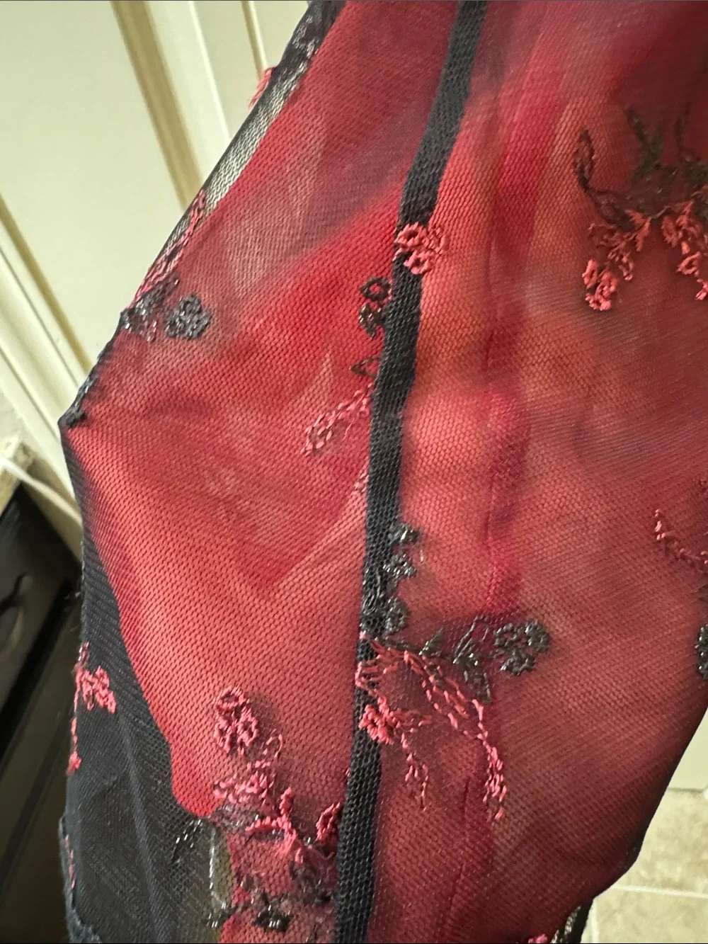Victoria’s Secret Sheer Embroidered Red and Black Chemise Size XS